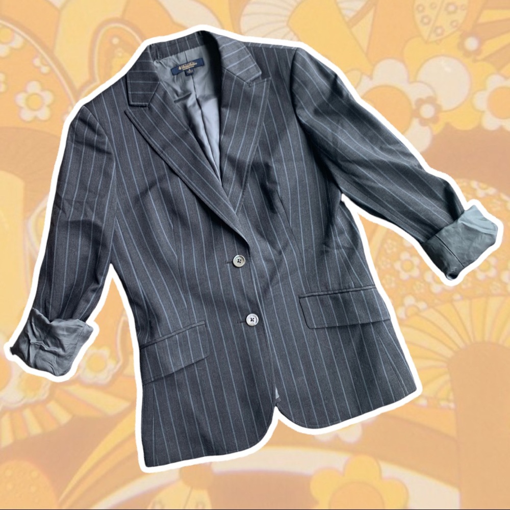 Gray and Baby Blue Pinstriped Brooks Brothers Blazer